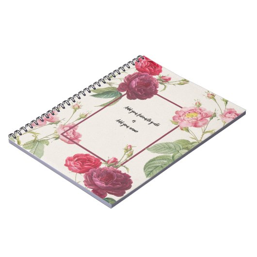 PERSONALIZE Vintage Rose Flower Notebook Notizblock (Linke Seite)