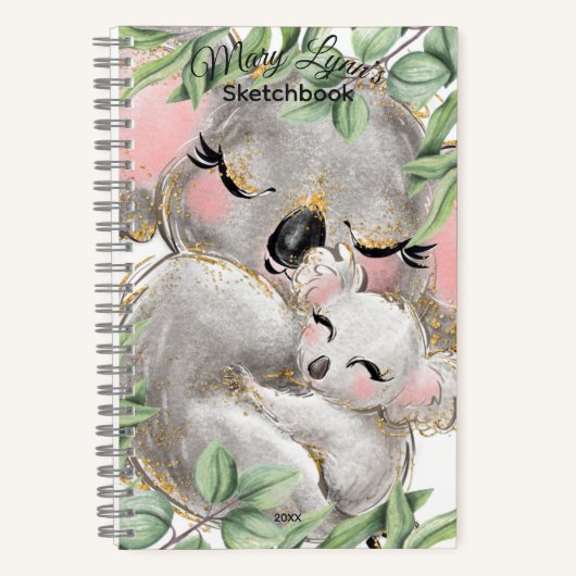 Personalize Watercolor Koala Bear, Baby Sketchbook Notizblock (Vorderseite)