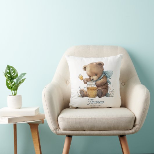 Personalize Watercolor Teddy Bear Honey Jar Kissen (Stuhl )