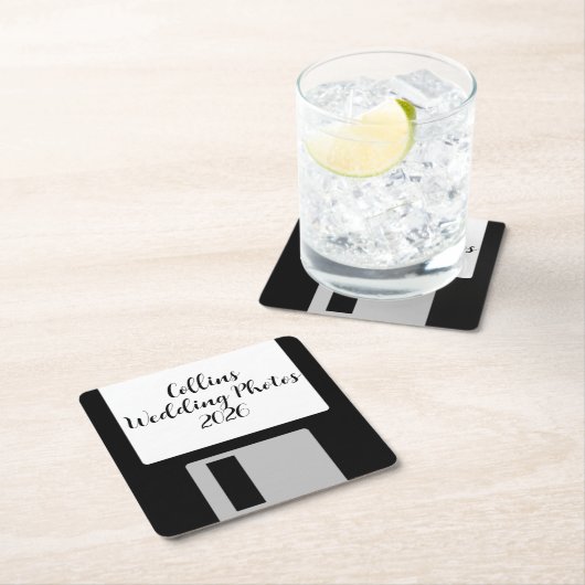 Personalize Wedding Photos Floppy Disk Coaster Rechteckiger Pappuntersetzer (Vor Ort)