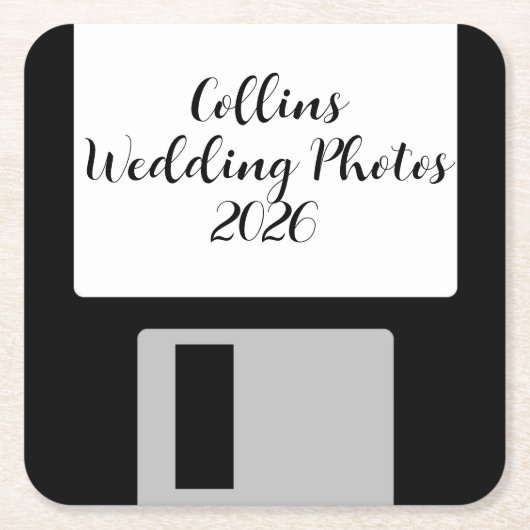 Personalize Wedding Photos Floppy Disk Coaster Rechteckiger Pappuntersetzer (Vorderseite)