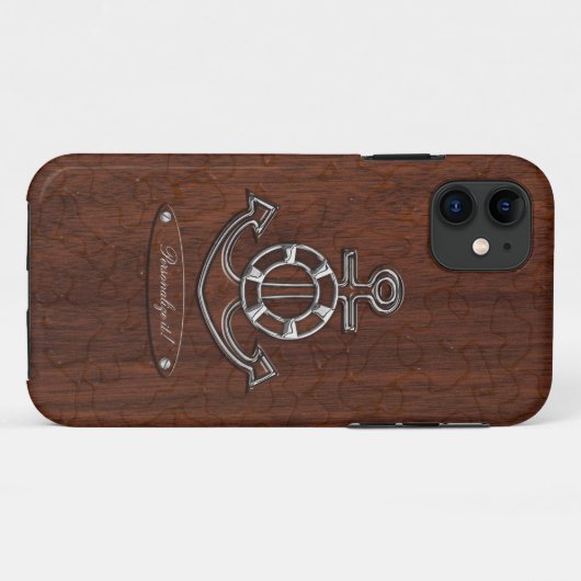 Personalize! Wet Nautical Mahogany Anchor Steel Case-Mate iPhone Hülle (Rückseite (Horizontal))