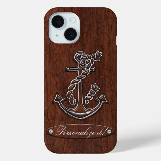 Personalize! Wet Nautical Mahogany Anchor Steel Case-Mate iPhone Hülle (Rückseite)
