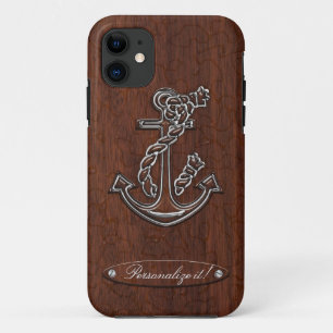 Personalize! Wet Nautical Mahogany Anchor Steel Case-Mate iPhone Hülle