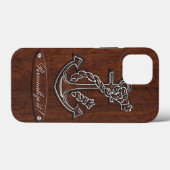 Personalize! Wet Nautical Mahogany Anchor Steel Case-Mate iPhone Hülle (Rückseite (Horizontal))