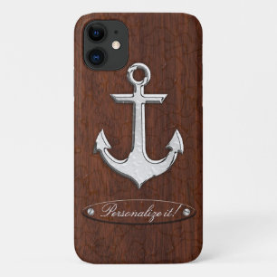 Personalize! Wet Nautical Mahogany Anchor Steel Case-Mate iPhone Hülle