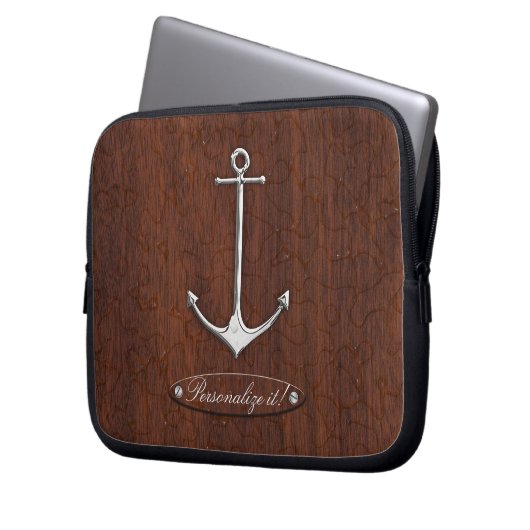 Personalize! Wet Nautical Mahogany Anchor Steel Laptopschutzhülle (Vorderseite Links)