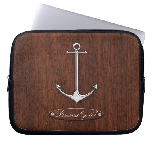 Personalize! Wet Nautical Mahogany Anchor Steel Laptopschutzhülle (Vorderseite)