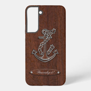 Personalize! Wet Nautical Mahogany Anchor Steel Samsung Galaxy Hülle