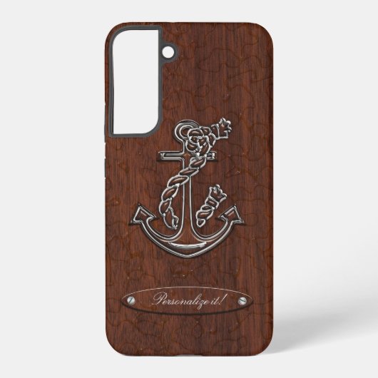 Personalize! Wet Nautical Mahogany Anchor Steel Samsung Galaxy Hülle (Rückseite)