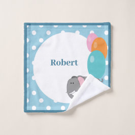 Personalize White Blue Polka Dot Elephant Balloon Waschlappen