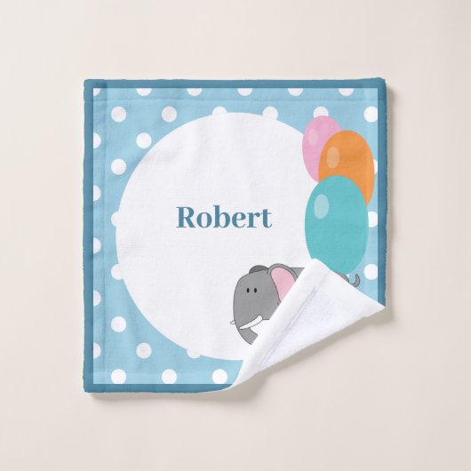 Personalize White Blue Polka Dot Elephant Balloon Waschlappen (Waschlappen)