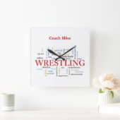 Personalize, Wrestling Coach Thank You in Words Quadratische Wanduhr (Zuhause)