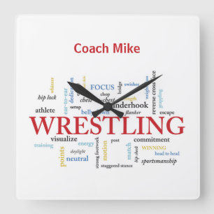 Personalize, Wrestling Coach Thank You in Words Quadratische Wanduhr