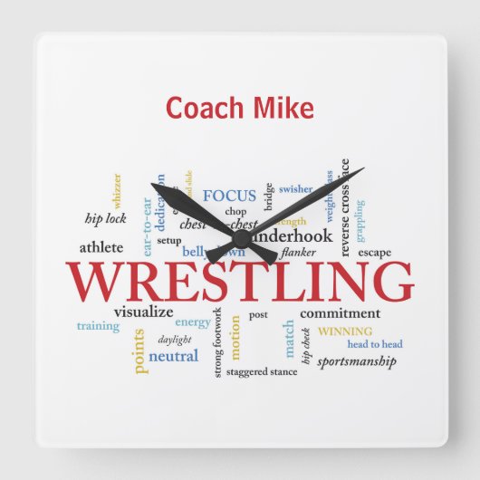 Personalize, Wrestling Coach Thank You in Words Quadratische Wanduhr (Vorderseite)