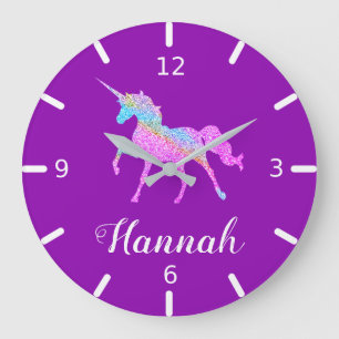 Personalize Your Colorful Unicorn Große Wanduhr