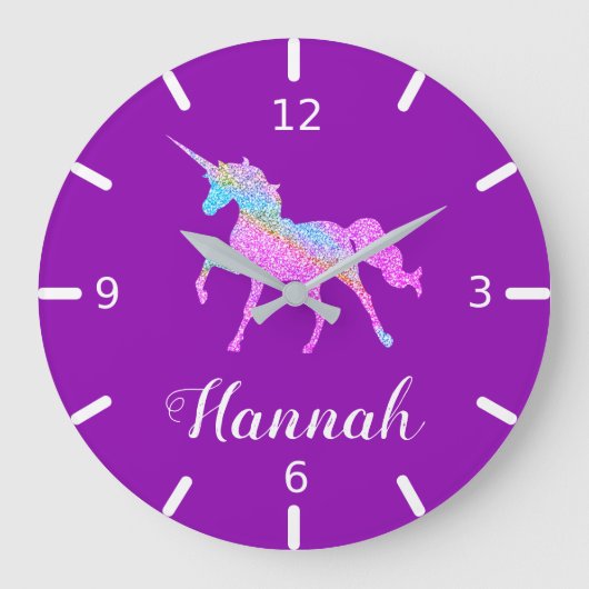 Personalize Your Colorful Unicorn Große Wanduhr (Vorderseite)
