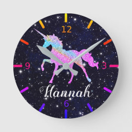 Personalize Your Colorful Unicorn Large Clock Runde Wanduhr