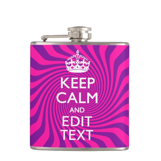 Personalize Your Keep Calm Saying on Pink Swirl Flachmann (Vorderseite)
