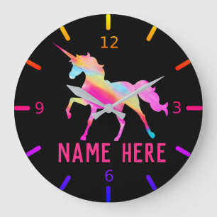 Personalize Your Own Colorful Unicorn Große Wanduhr
