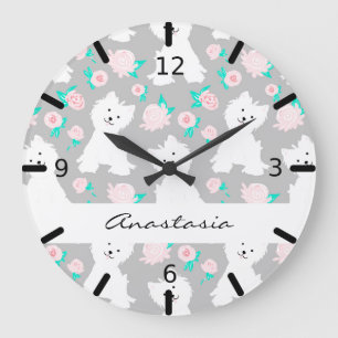 Personalize Your Own Floral Puppy Love Große Wanduhr