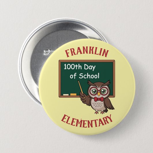 Personalized 100th Day of School Owl & Chalkboard Button (Vorne & Hinten)