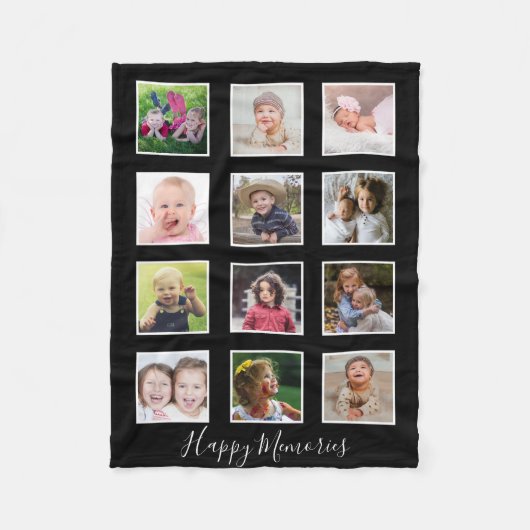 Personalized 12 Family Photo Collage Black Fleecedecke (Vorderseite)