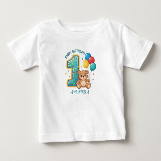 Personalized 1st Birthday Bear Baby T-Shirt (Vorderseite)