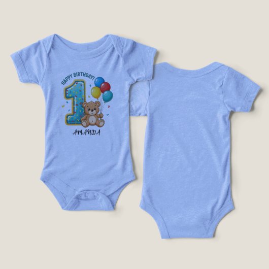 Personalized 1st Birthday Bear Bodysuit (Design Vorderseite & Rückseite)
