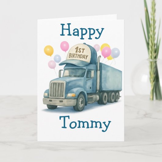  Personalized 1st Birthday Semi Truck Card Karte (Vorderseite)