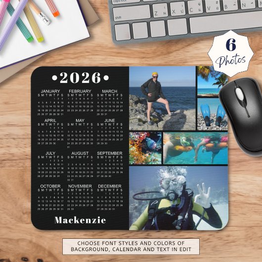 Personalized 2023 Calendar 6 Photo Custom Color Mousepad
