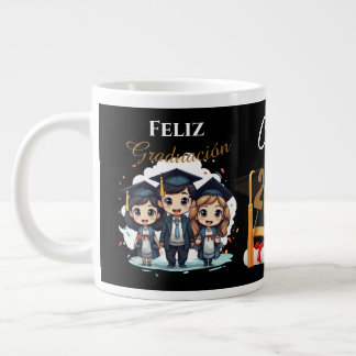 Personalized 2025 Black Gold Graduate Mug Jumbo-Tasse