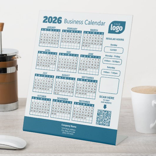 Personalized 2026 Business Calendar Pedestal Sign Sockelschild (In Situ)