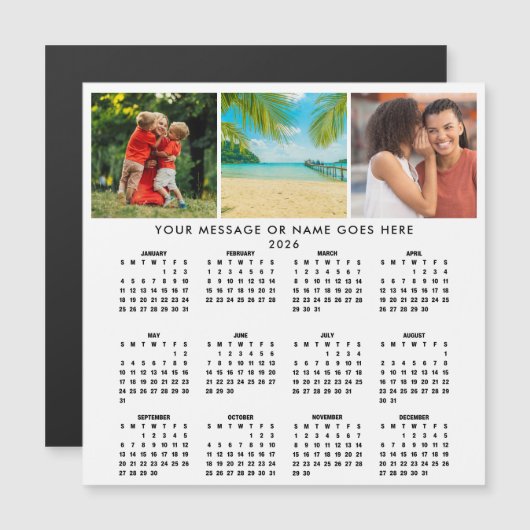 Personalized 2026 Calendar 3 Photo Collage Magnet (Vorne/Hinten)