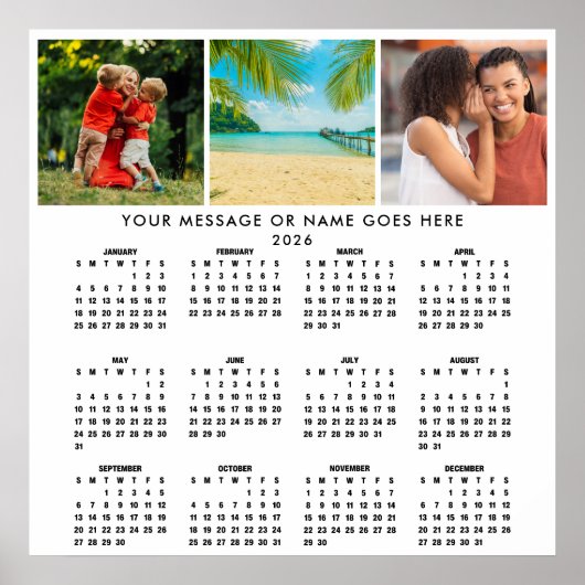 Personalized 2026 Calendar 3 Photo Collage Poster (Vorne)