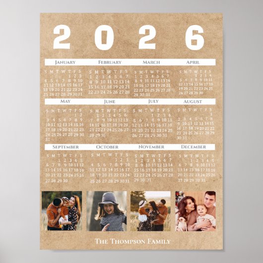 Personalized 2026 Calendar Family Photo Collage Poster (Vorne)
