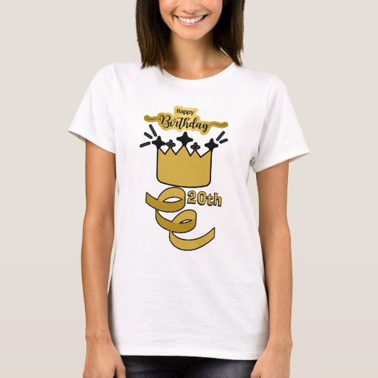 Personalized 20th Birthday King Crown Design T-Shirt (Vorderseite)