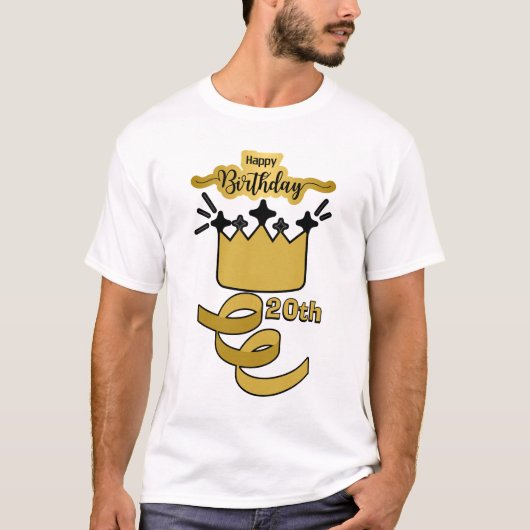 Personalized 20th Birthday King Crown Design T-Shirt (Vorderseite)