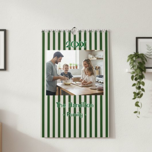 Personalized 20XX Wall Calendar - Green Striped Kalender