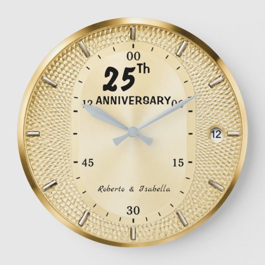 Personalized 25th Anniversary Gold Große Wanduhr (Vorderseite)
