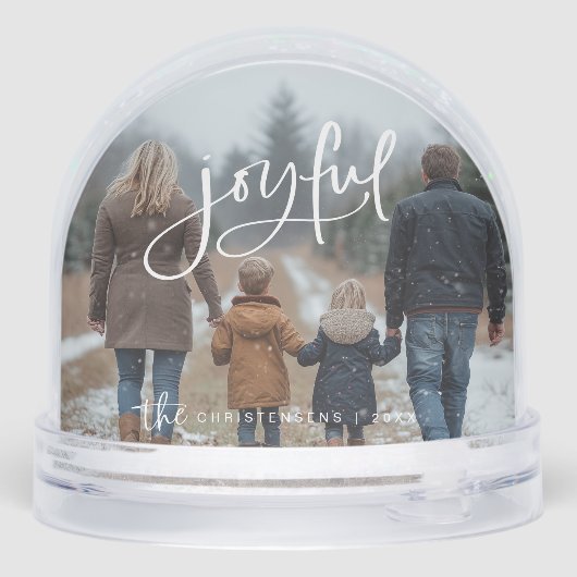 Personalized 2 Photo Family Joyful Christmas Schneekugeln (Rückseite)