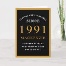 Personalized 30th Birthday 1991 Black Gold Chic
