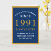 Personalized 30th Birthday 1991 Blue Gold Chic Karte (Gelbe Blume)