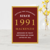 Personalized 30th Birthday 1991 Red Gold Chic Karte (Gelbe Blume)
