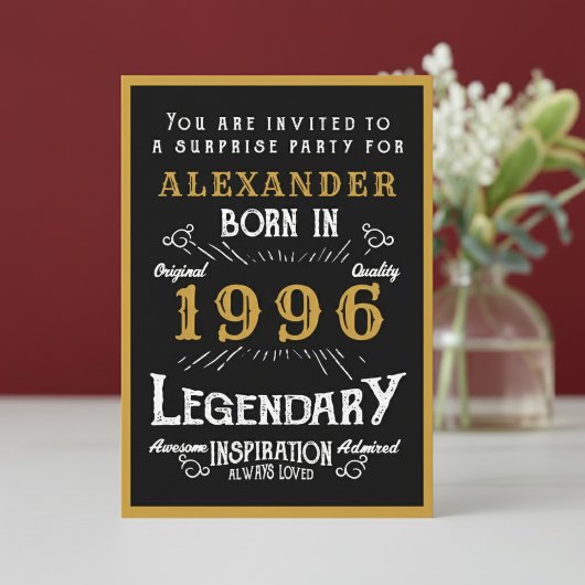 Personalized 30th Birthday 1996 Black Gold Legend Einladung