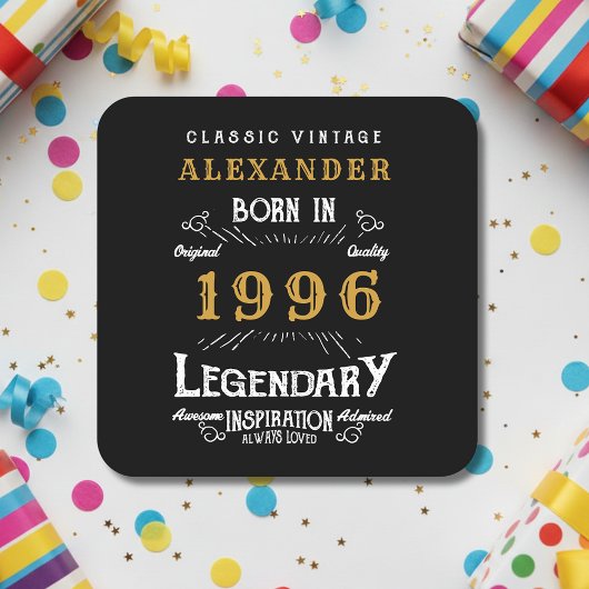 Personalized 30th Birthday 1996 Vintage Legend Rechteckiger Pappuntersetzer