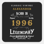 Personalized 30th Birthday Add Name 1996 Legend Quadratischer Aufkleber (Vorderseite)