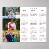 Personalized 3 Photo Collage Family 2026 Calendar Poster (Vorne)