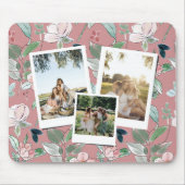 Personalized 3 Photo Pink Floral Background Mousepad (Vorne)