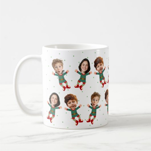Personalized 3 Photos Face Funny Christmas Elf Kid Kaffeetasse (Links)